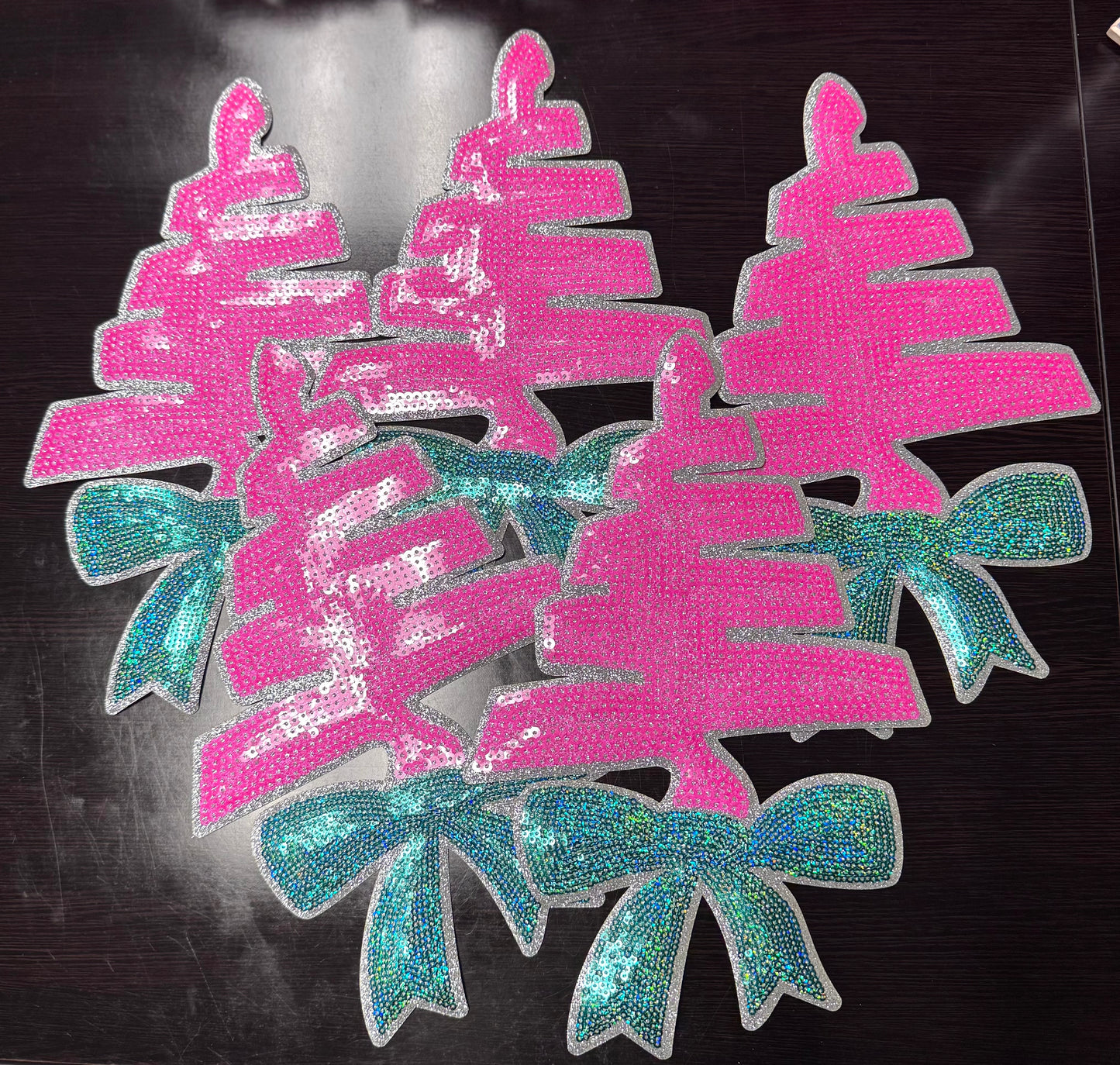 Christmas Tree Sequin Patch, Pink and Green Patch- Iron on Applique (11 inch)