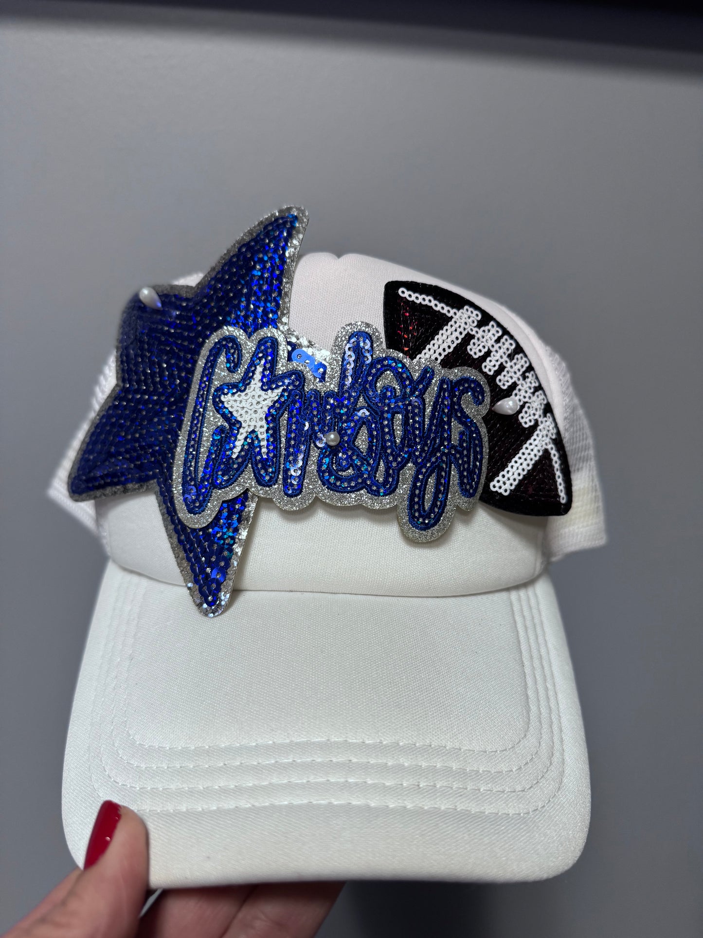 Cowboys Patch: School Mascot Patch, Royal Blue and White, Iron On, 4 inch