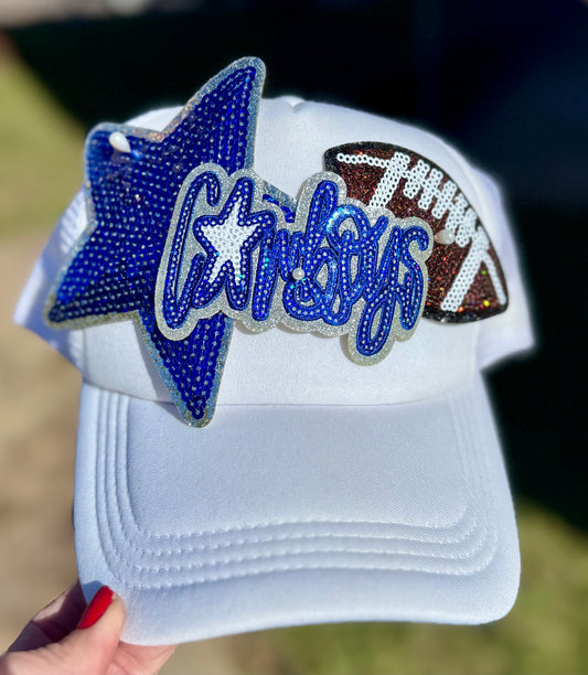 Cowboys Patch: School Mascot Patch, Royal Blue and White, Iron On, 4 inch