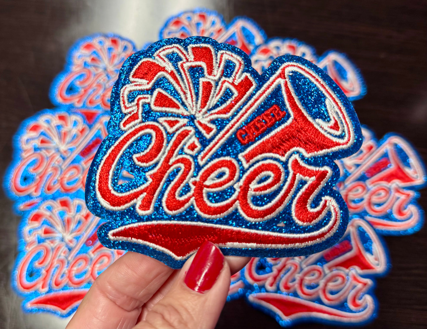 Cheer Embroidered Glitter Patch: Iron-On DIY Applique (3.5 inch)