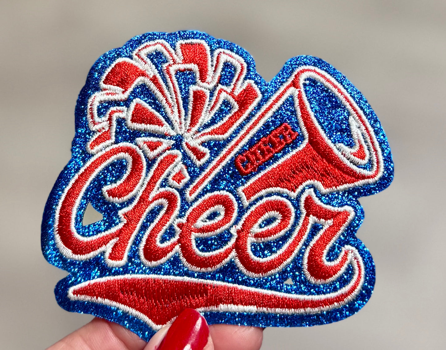 Cheer Embroidered Glitter Patch: Iron-On DIY Applique (3.5 inch)