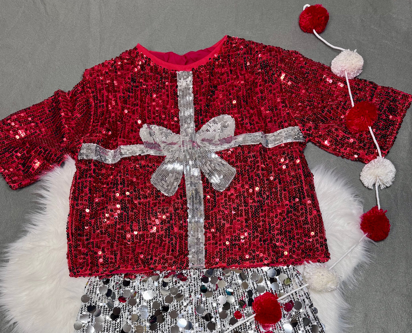 Christmas Gift Sequin Crop Top: Christmas Attire