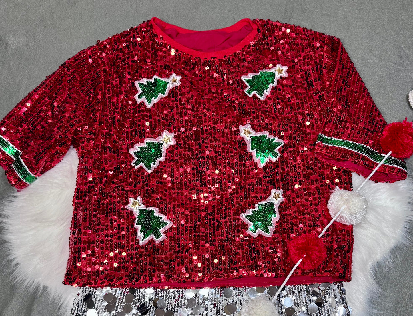 Christmas Tree Sequin Crop Top, Fully sequined : Christmas Attire