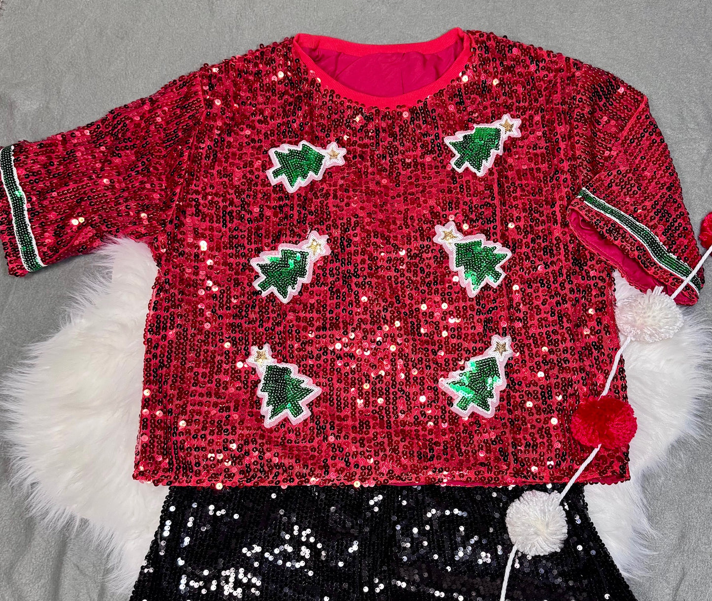 Christmas Tree Sequin Crop Top, Fully sequined : Christmas Attire