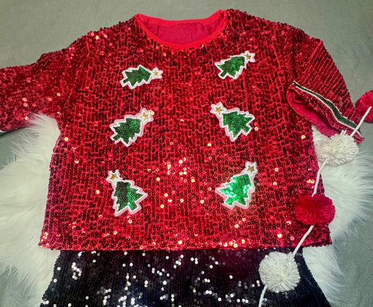 Christmas Tree Sequin Crop Top, Fully sequined : Christmas Attire