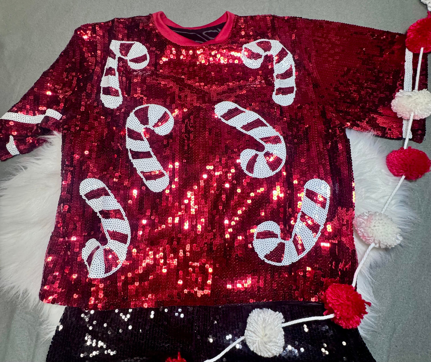 Christmas Sequin Candy Cane Crop Top, Fully Sequined, Christmas Attire
