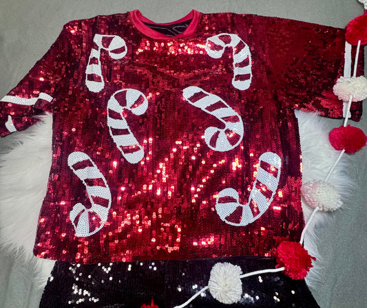 Christmas Sequin Candy Cane Crop Top, Fully Sequined, Christmas Attire