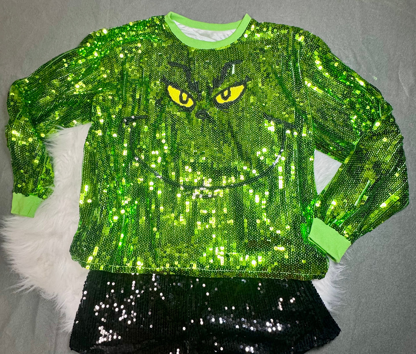 Grinchy Sequin Top: Christmas Attire
