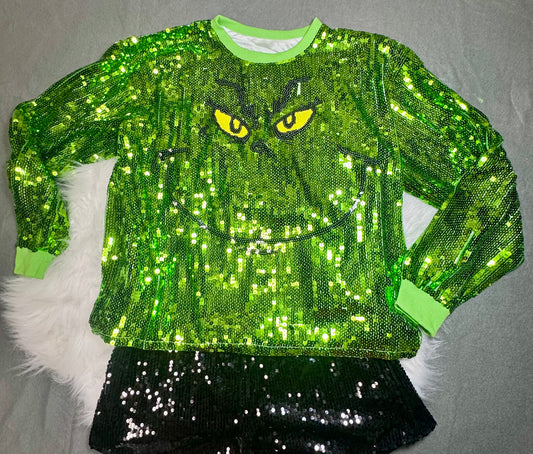 Grinchy Sequin Top: Christmas Attire