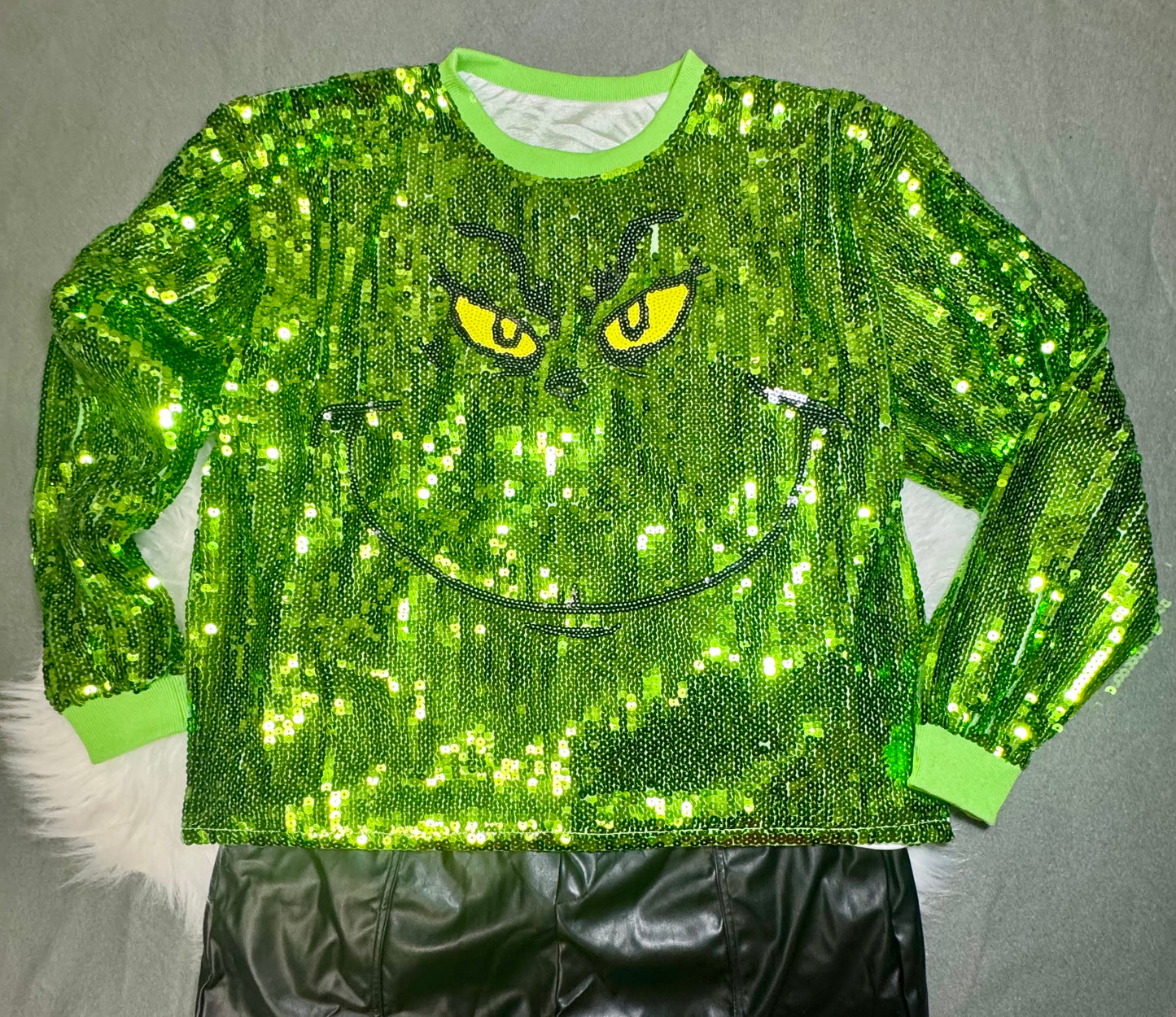Grinchy Sequin Top: Christmas Attire