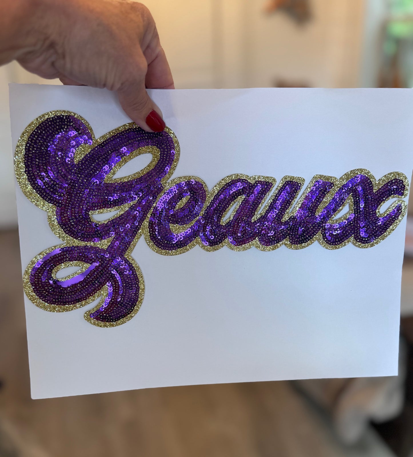 Sequin Script Geaux Patch: Gold Glitter Iron on Applique