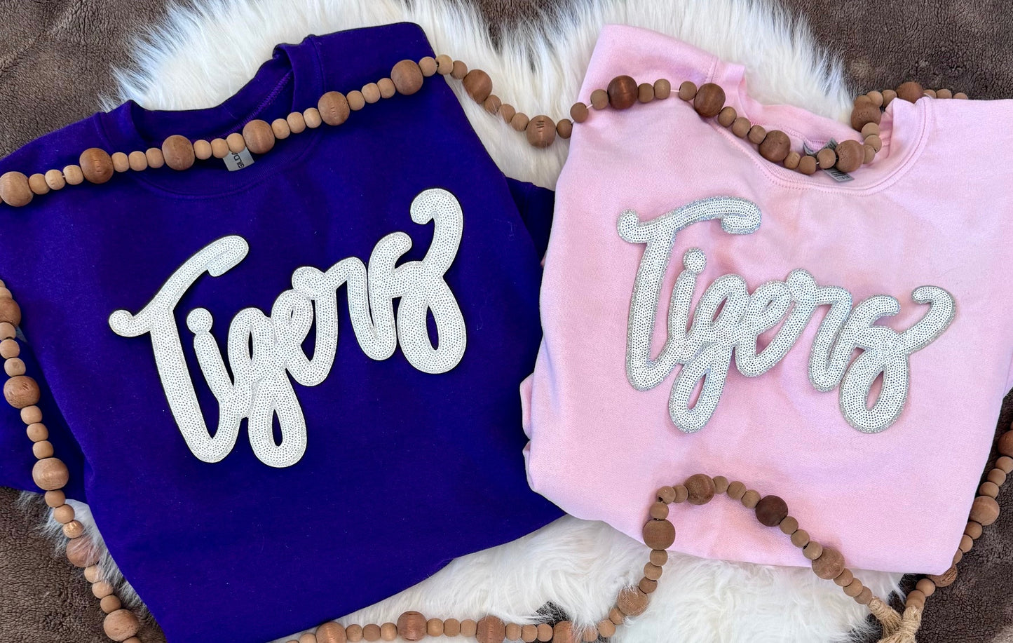 Sequin Tigers Patch: 11" White & Silver Glitter Iron-On, DIY