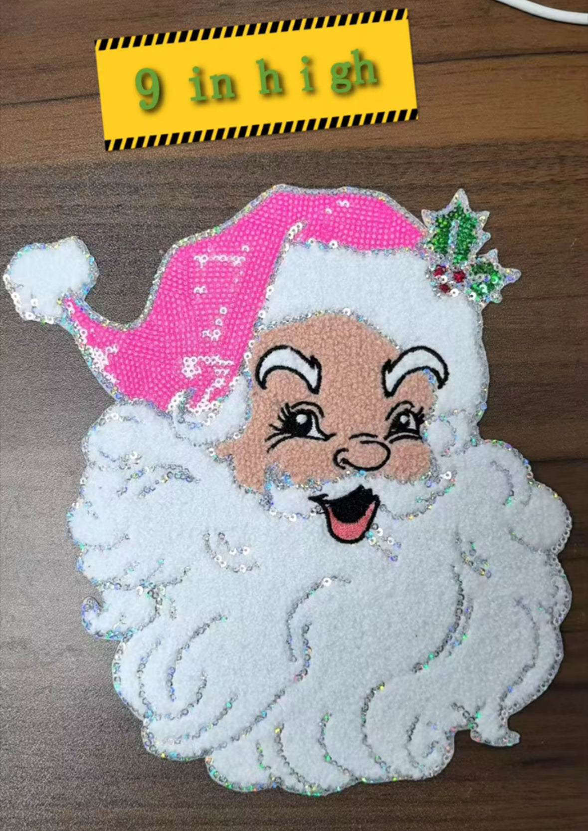 Pink Sequin Santa Patch: Mama and Me Christmas Iron-On Applique