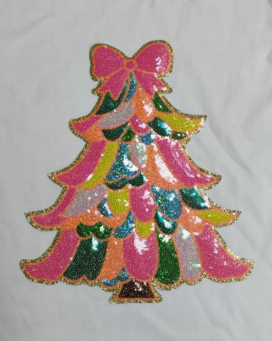 Sequin Christmas Tree , Sequin Bow Iron on Patch