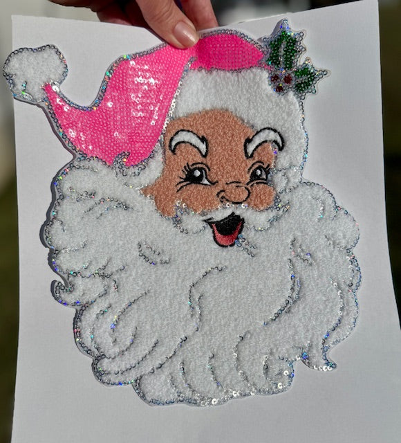 Pink Sequin Santa Patch: Mama and Me Christmas Iron-On Applique
