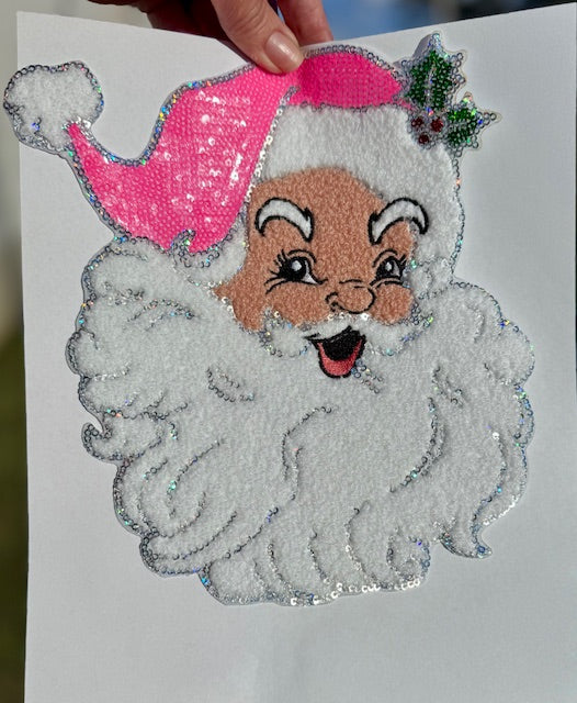Pink Sequin Santa Patch: Mama and Me Christmas Iron-On Applique