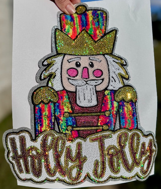Sequin Holly Jolly Nutcracker Iron on Patch