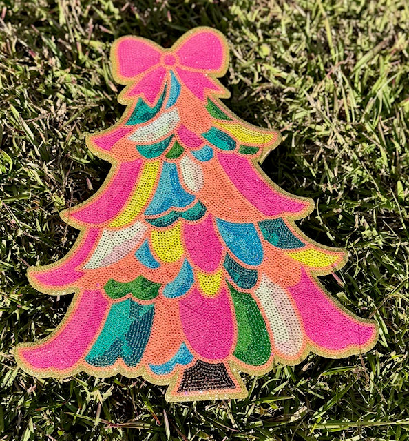 Sequin Christmas Tree , Sequin Bow Iron on Patch
