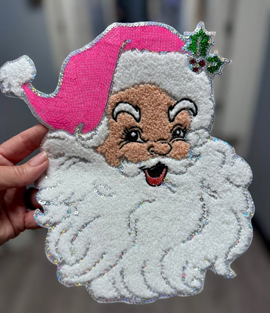 Pink Sequin Santa Patch: Mama and Me Christmas Iron-On Applique