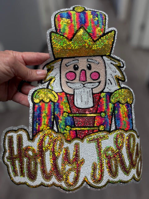 Sequin Holly Jolly Nutcracker Iron on Patch