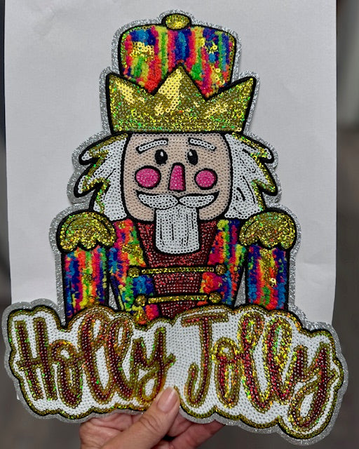 Sequin Holly Jolly Nutcracker Iron on Patch
