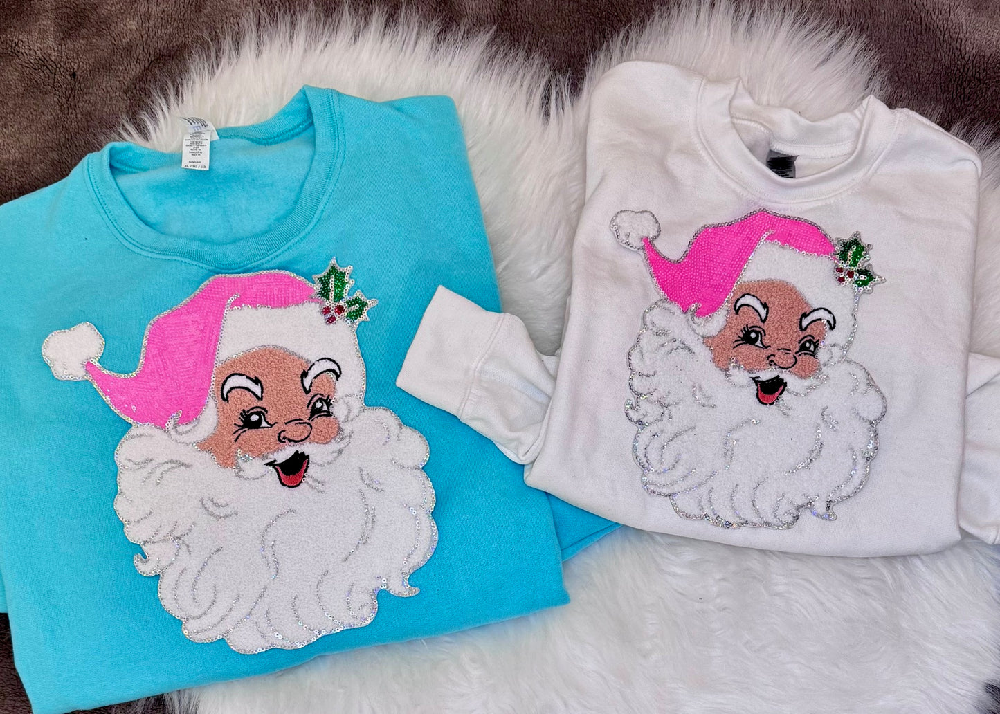 Pink Sequin Santa Patch: Mama and Me Christmas Iron-On Applique