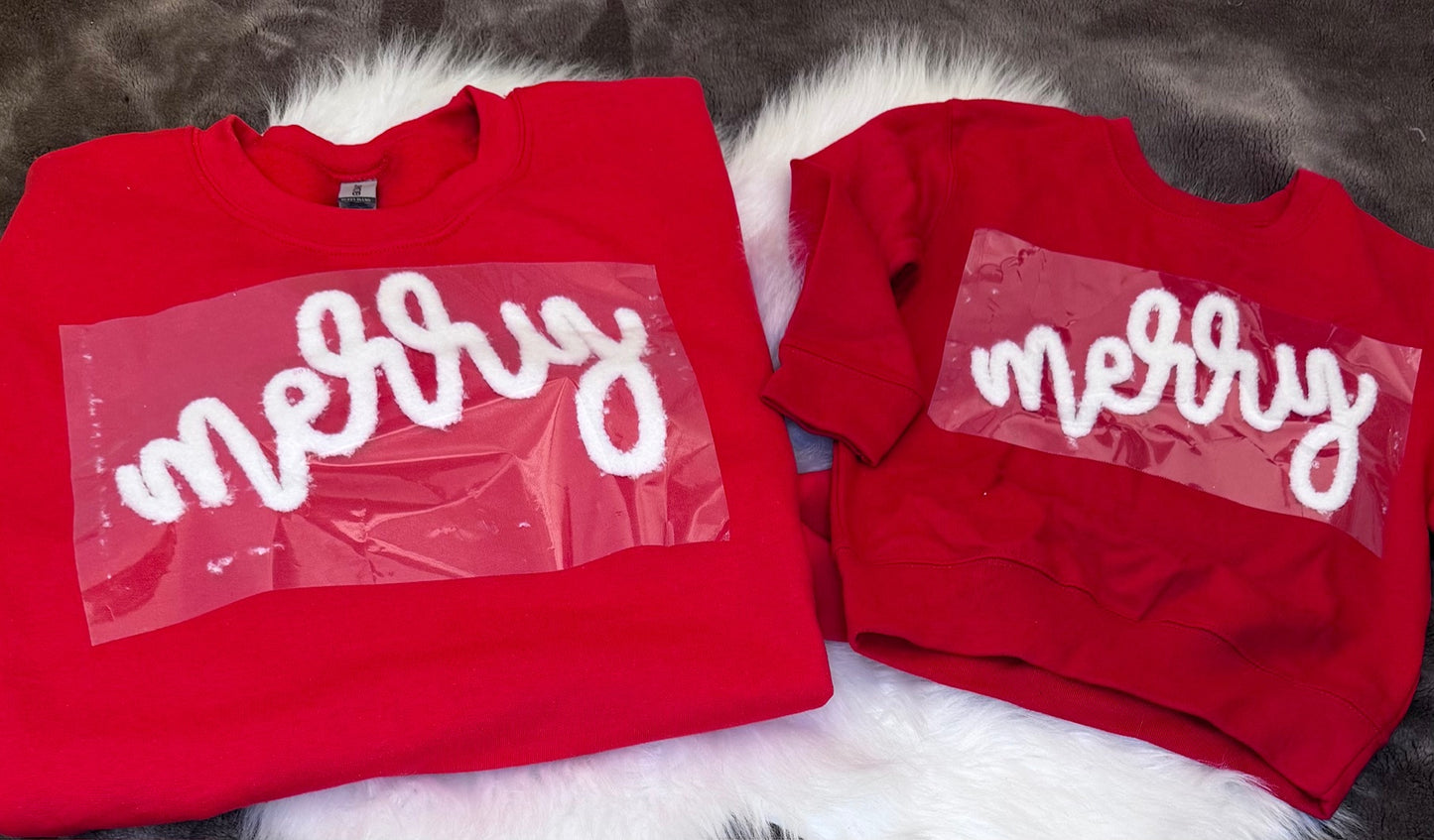 Merry Christmas Fluffy Patch: Mama and Me Iron-On DIY Applique