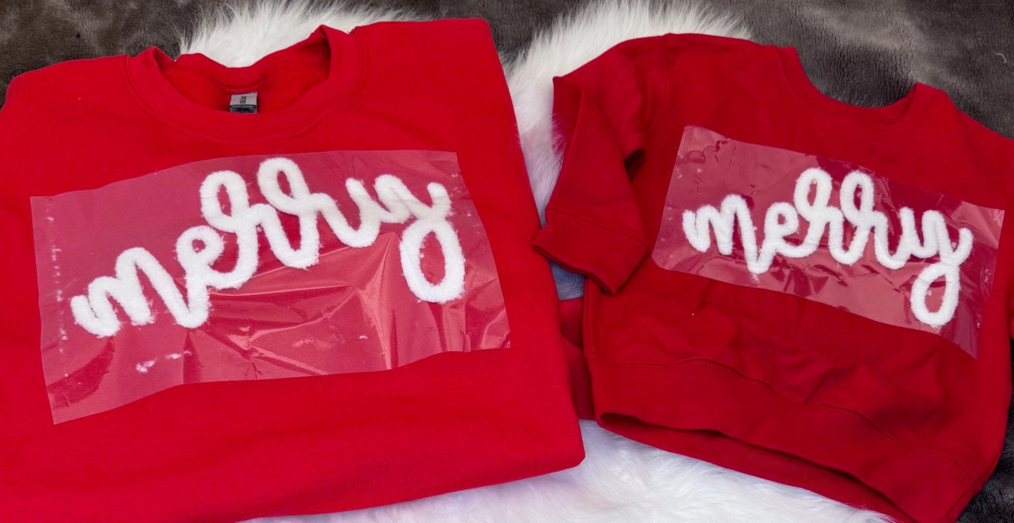 Merry Christmas Fluffy Patch: Mama and Me Iron-On DIY Applique