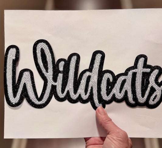 Sequin Wildcats Patch: Black Glitter Iron On Applique