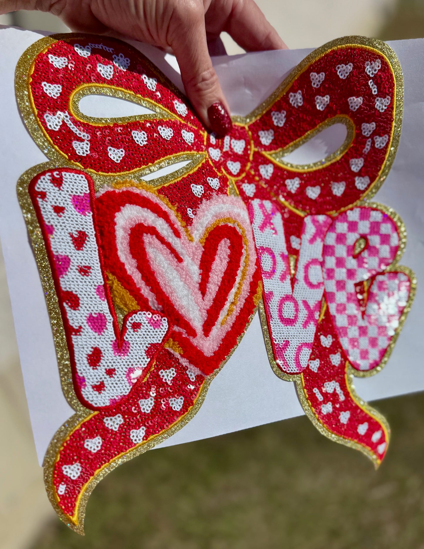 Valentine's Patch, Sequin and Chenille Valentine Bow, DIY Love Patch