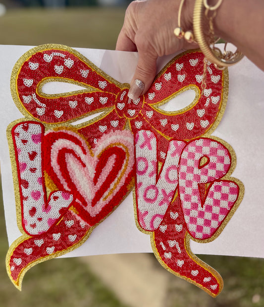 Valentine's Patch, Sequin and Chenille Valentine Bow, DIY Love Patch