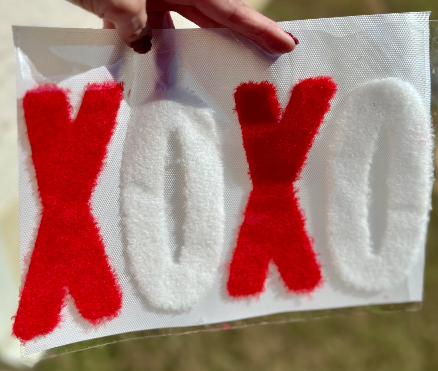 Fluffy Valentines Patch, DIY XOXO Red and White Patch