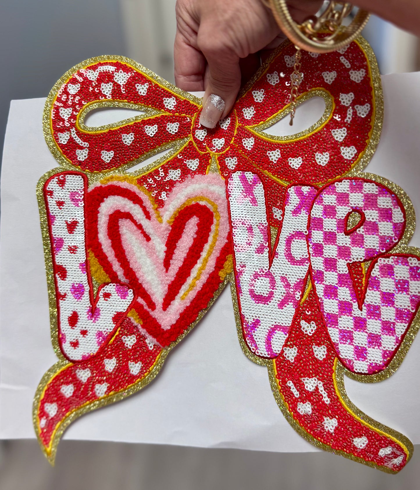 Valentine's Patch, Sequin and Chenille Valentine Bow, DIY Love Patch