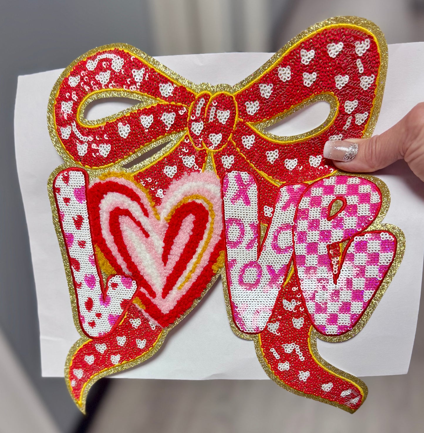 Valentine's Patch, Sequin and Chenille Valentine Bow, DIY Love Patch