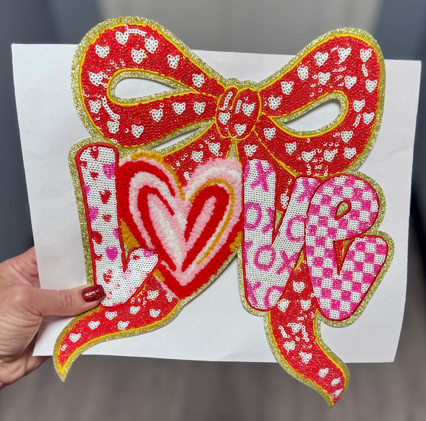 Valentine's Patch, Sequin and Chenille Valentine Bow, DIY Love Patch