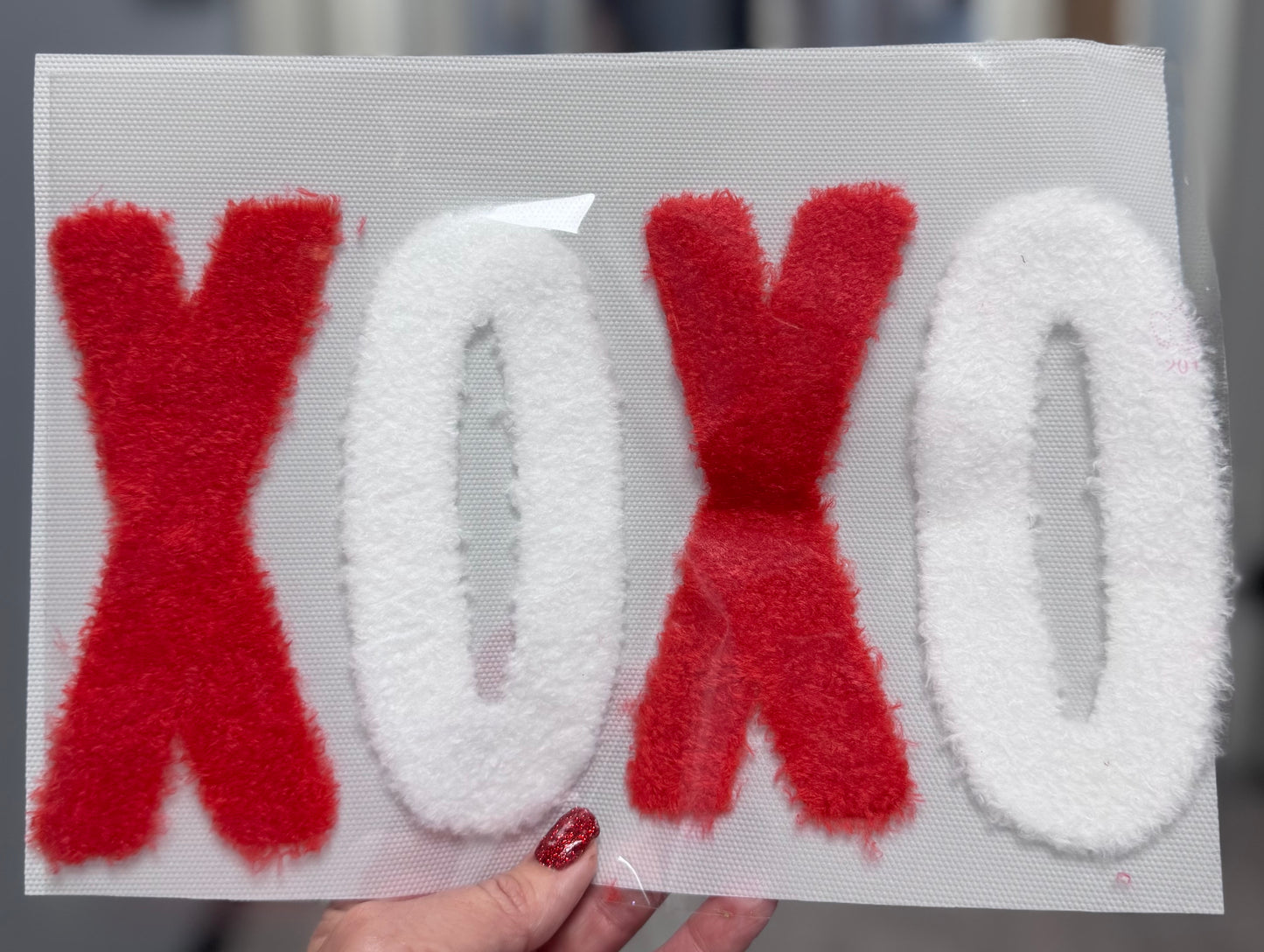 Fluffy Valentines Patch, DIY XOXO Red and White Patch