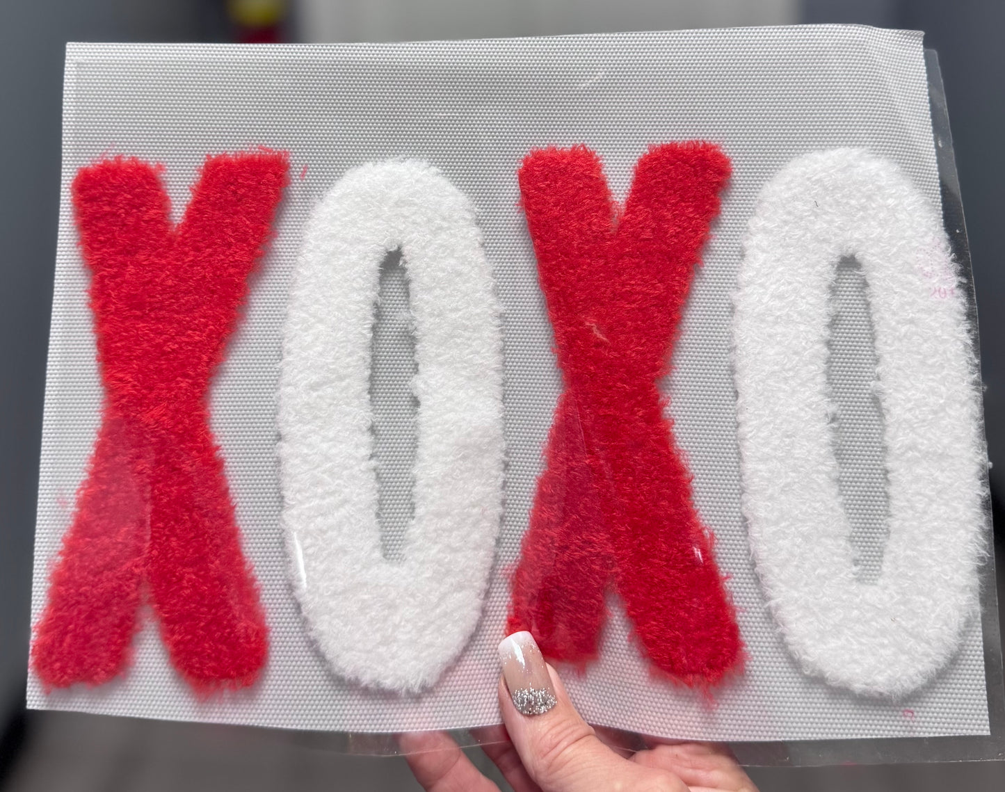 Fluffy Valentines Patch, DIY XOXO Red and White Patch