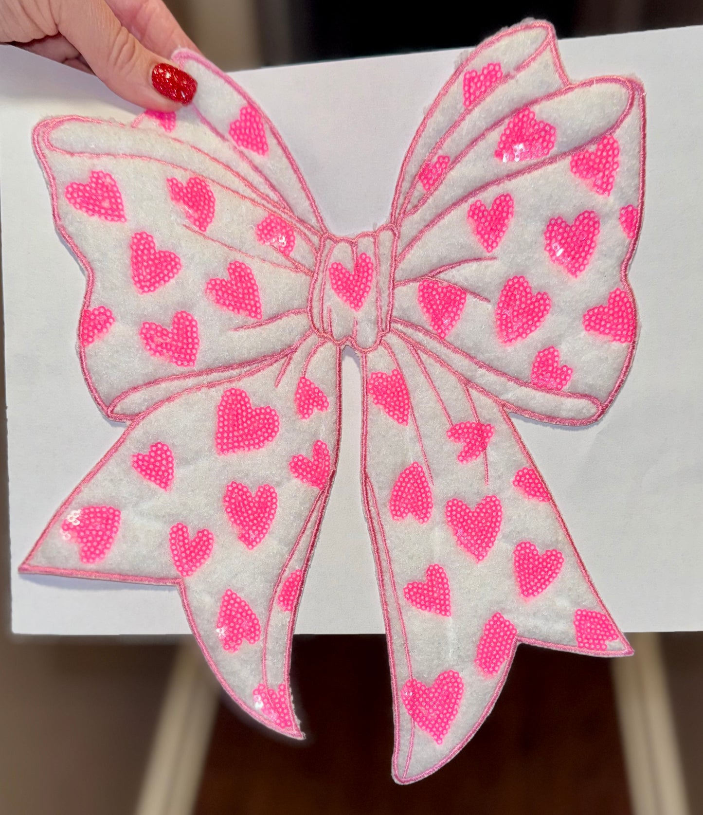 Fluffy Valentines Day Sequin Patch, DIY Pink Heart Patch