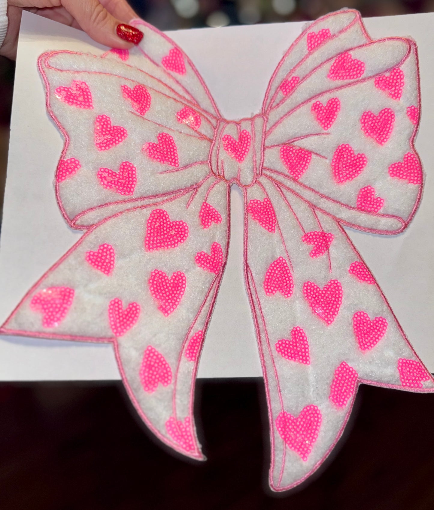 Fluffy Valentines Day Sequin Patch, DIY Pink Heart Patch