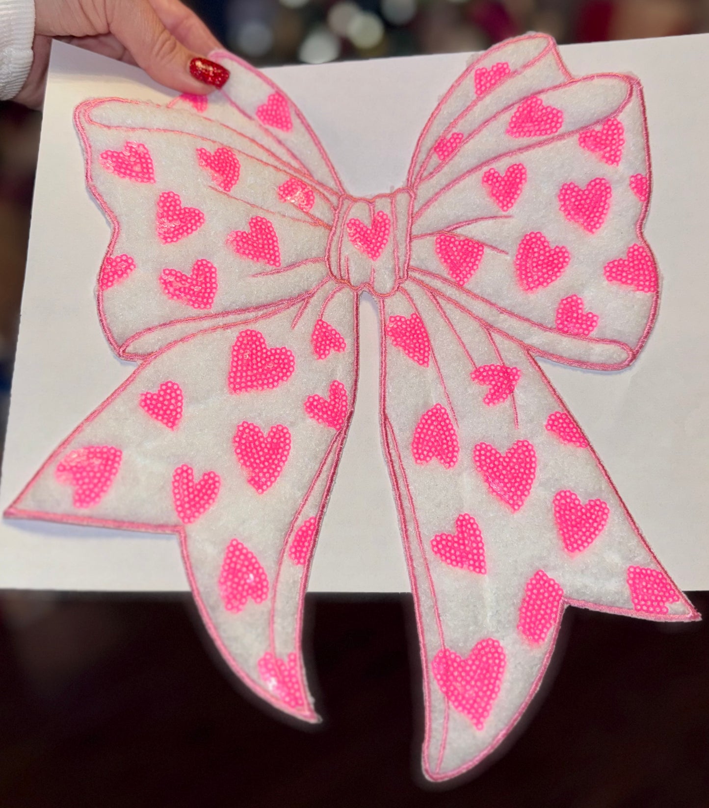 Fluffy Valentines Day Sequin Patch, DIY Pink Heart Patch