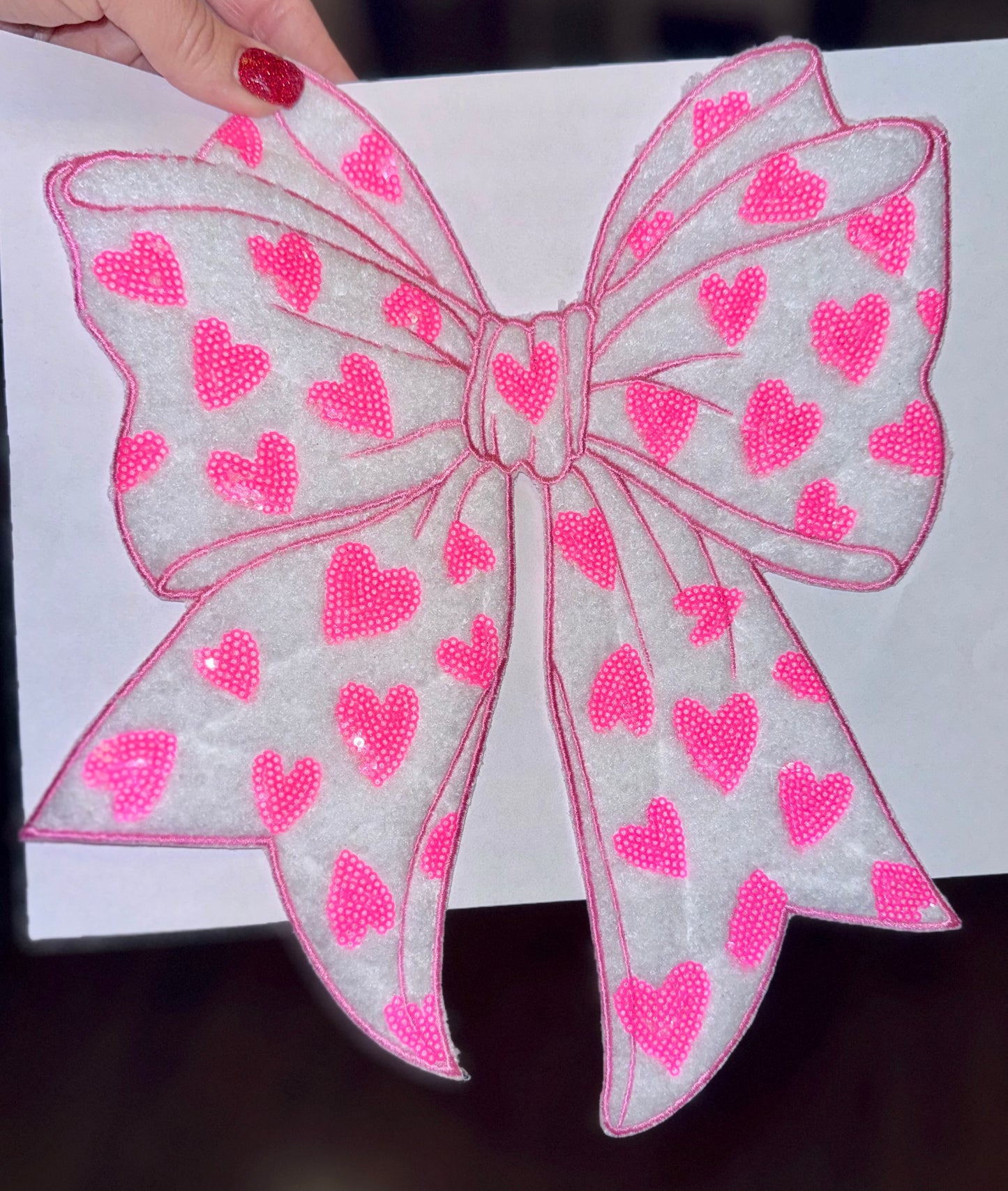 Fluffy Valentines Day Sequin Patch, DIY Pink Heart Patch