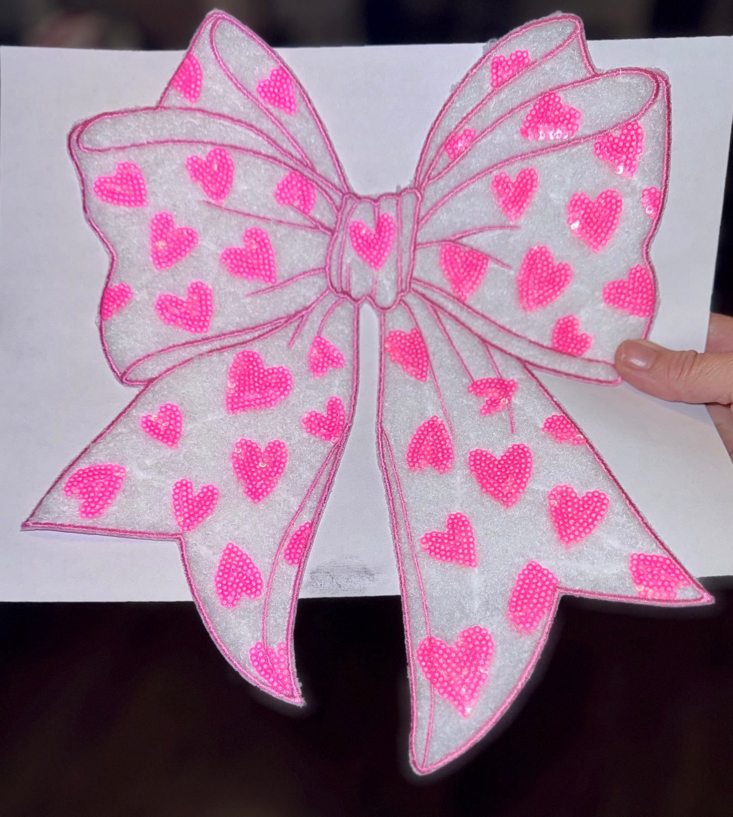 Fluffy Valentines Day Sequin Patch, DIY Pink Heart Patch