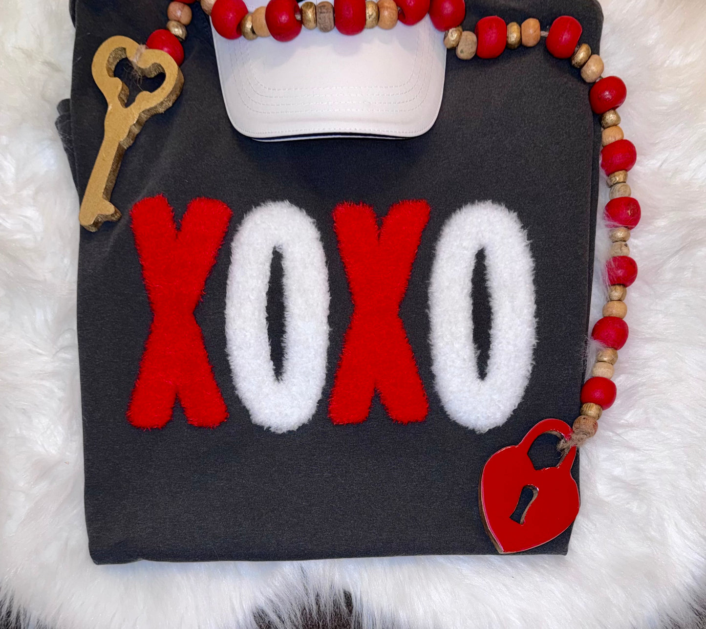 Fluffy Valentines Patch, DIY XOXO Red and White Patch