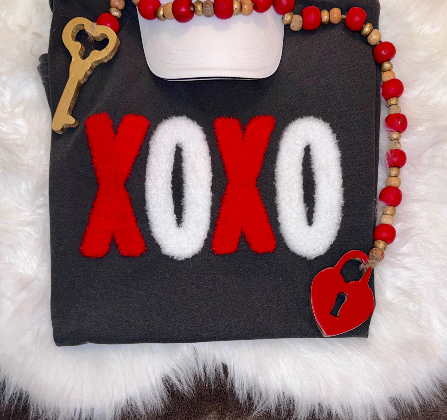 Fluffy Valentines Patch, DIY XOXO Red and White Patch