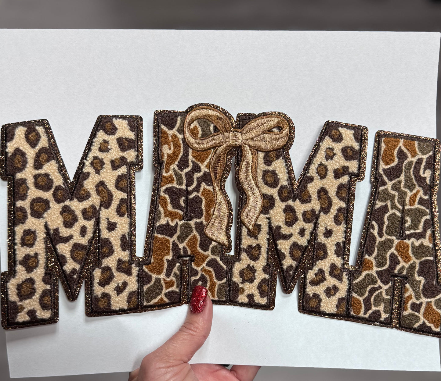 Mama Chenille Patch, Leopard & Camo Mama Bow Patch, DIY, Iron on Patches