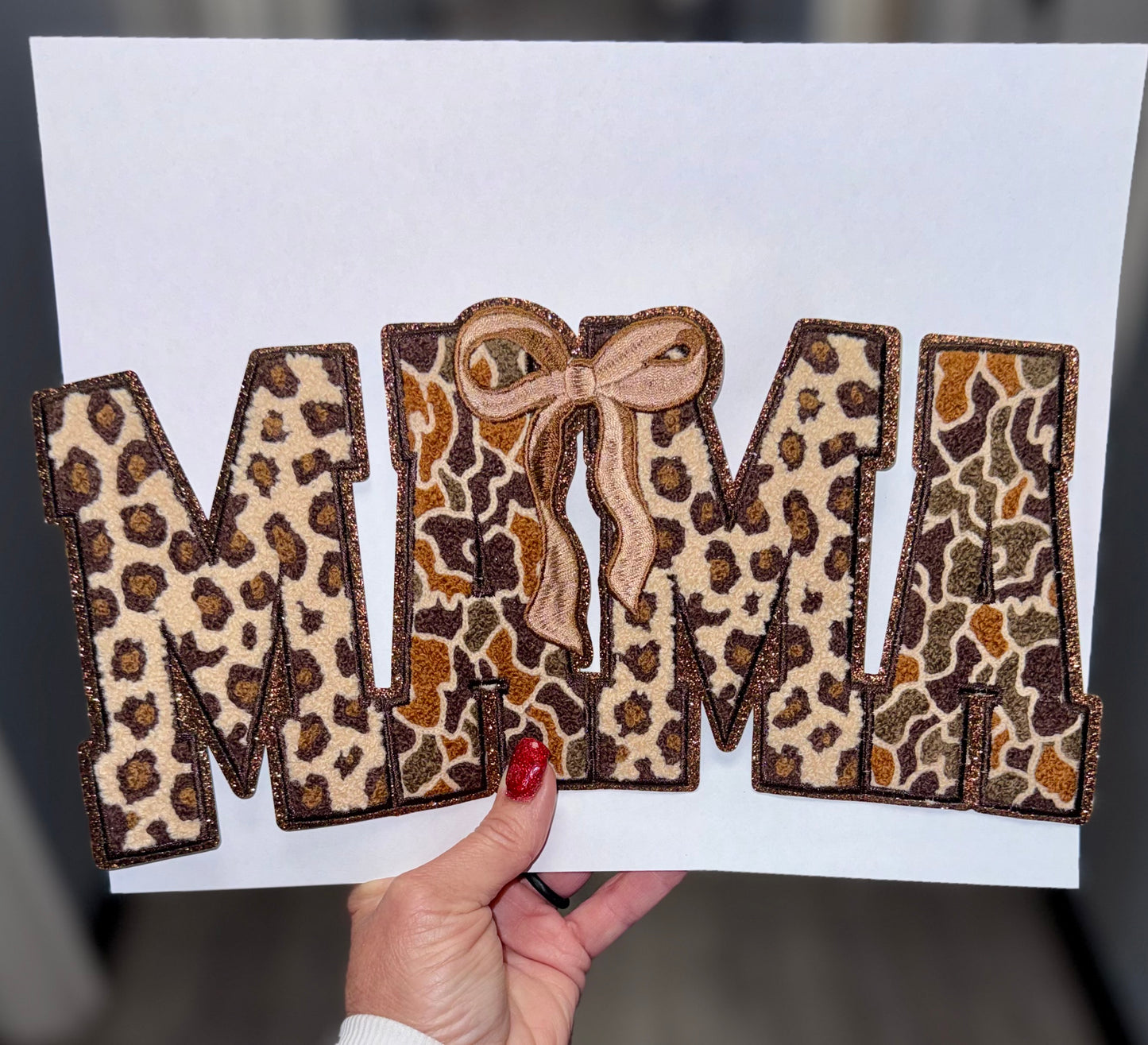 Mama Chenille Patch, Leopard & Camo Mama Bow Patch, DIY, Iron on Patches