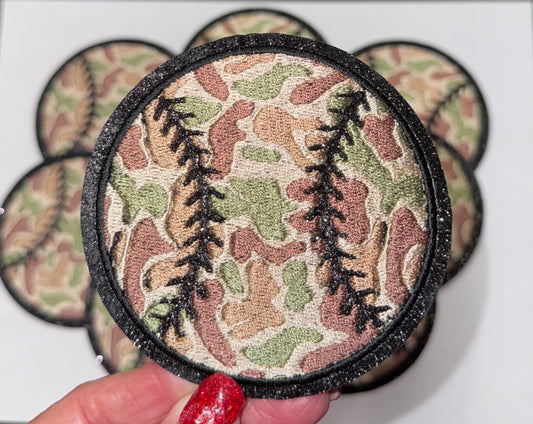 Baseball Camo and glitter Patch, Iron on Trucker Patch, DIY