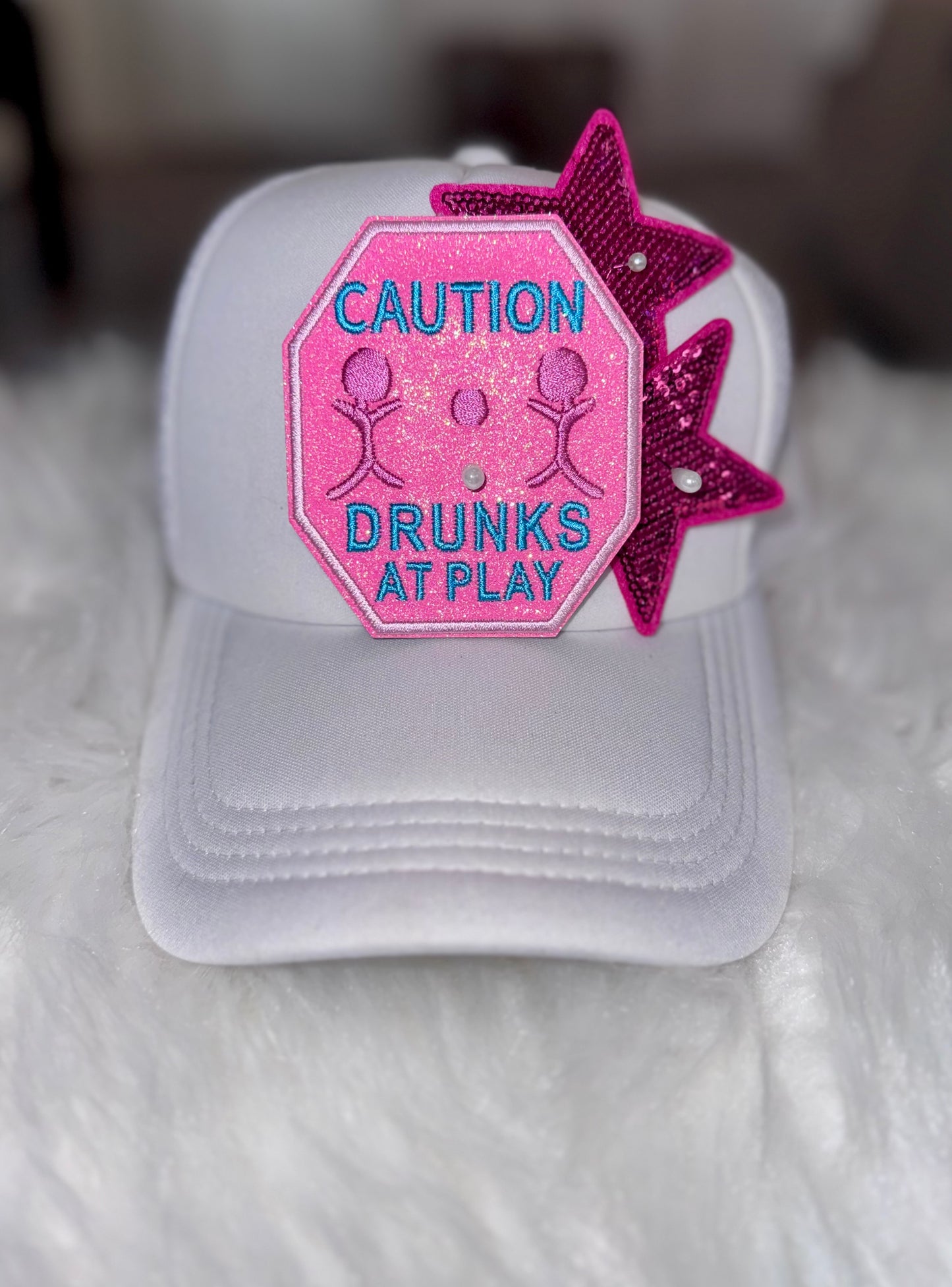 Caution Drunks at Play Embroidered Hat Patch, DIY, Iron on Patches