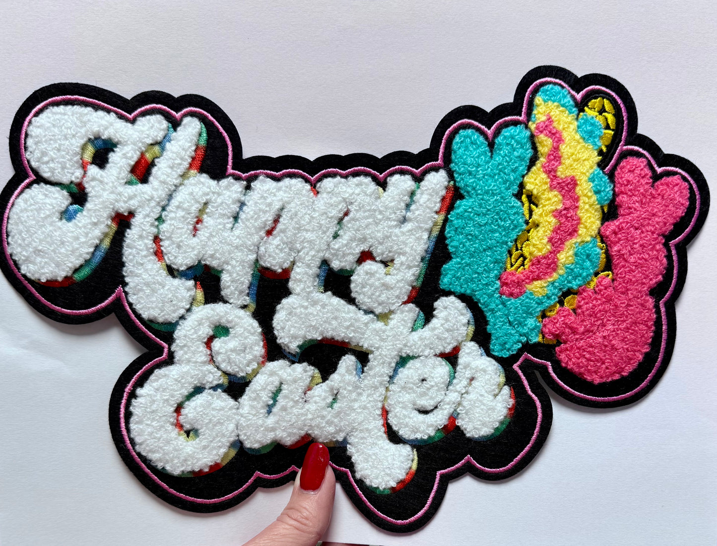 Happy Easter Chenille Patch, 11" Easter Patch, Iron On Patch, Colorful Easter Patch