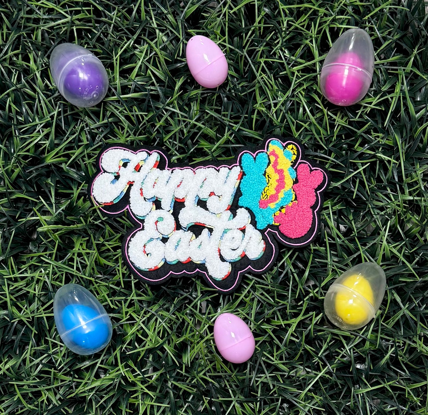 Happy Easter Chenille Patch, 11" Easter Patch, Iron On Patch, Colorful Easter Patch